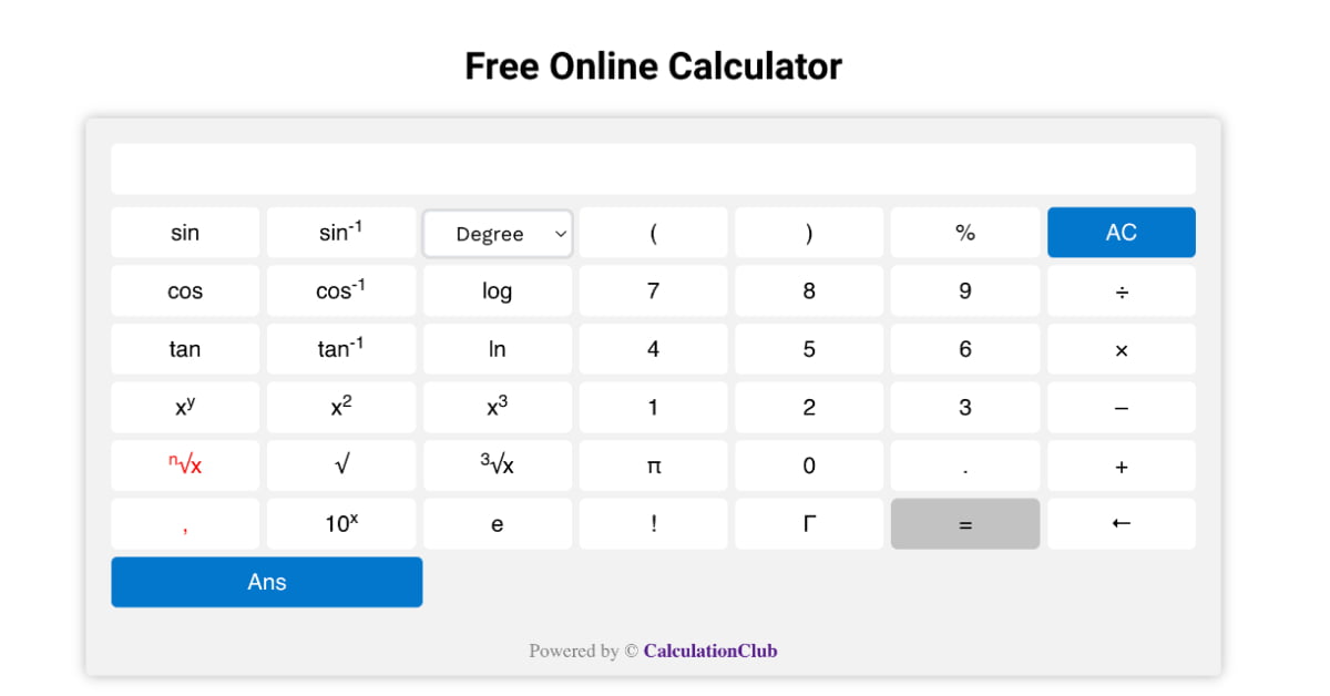 Calculation Club Online Scientific Calculator & Conversions