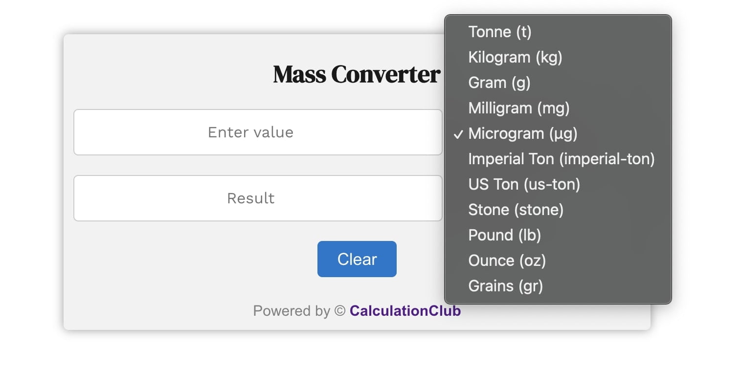 Mass Converter in CalculationClub