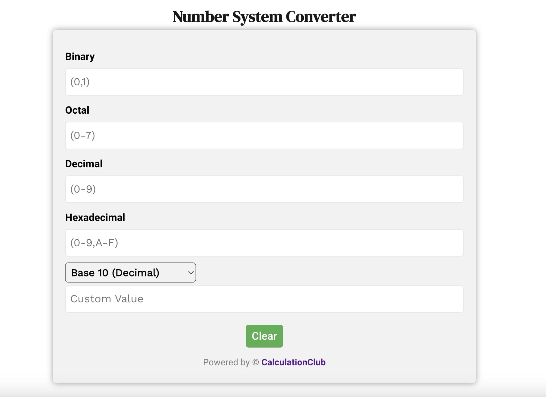 Number System Converter-Calculation Club