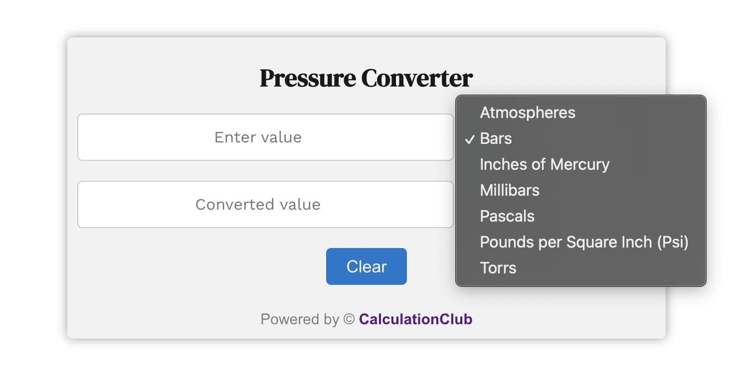 Pressure Converter Calculation Club | CalculationClub