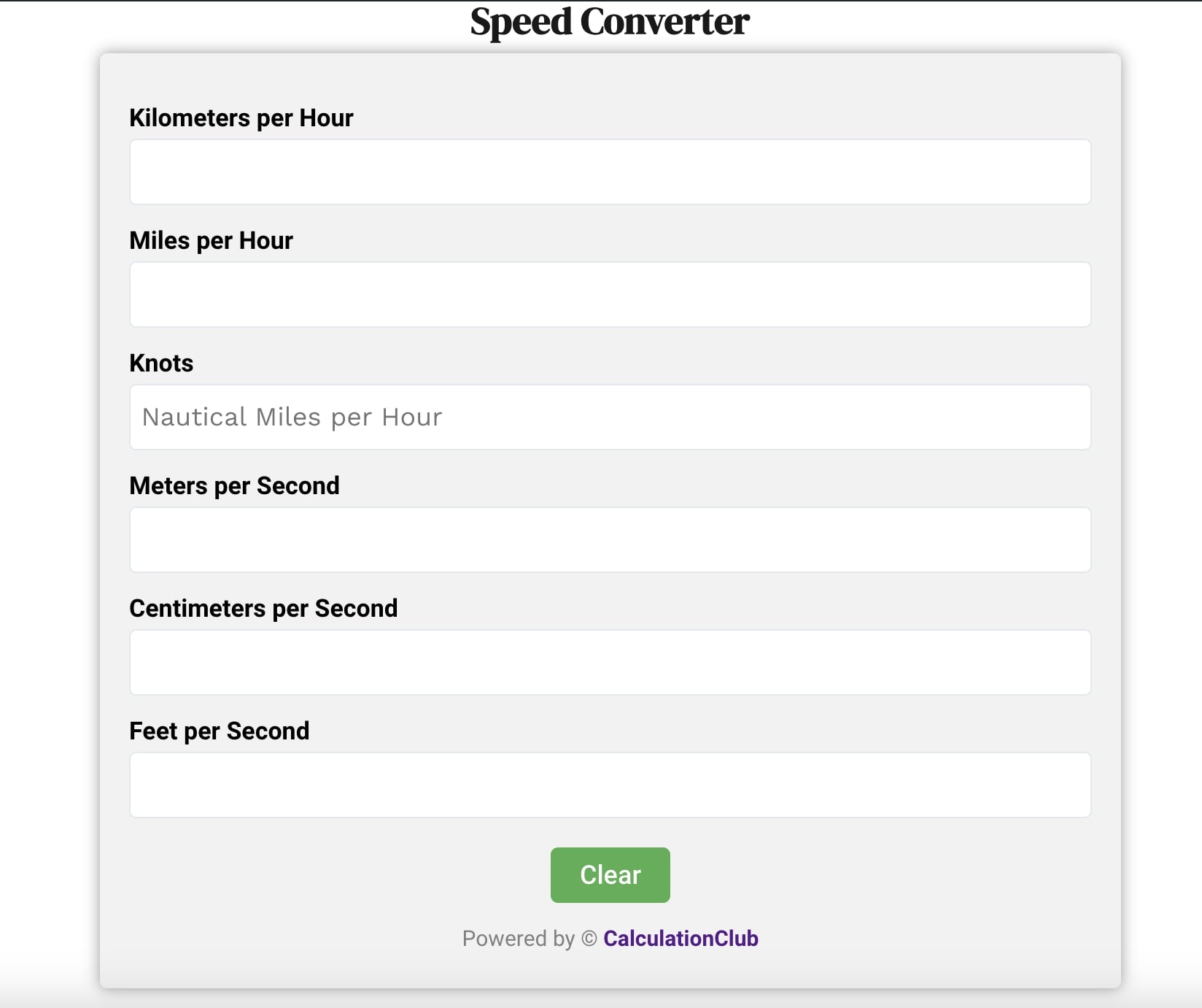 Speed Converter-Calculation Club