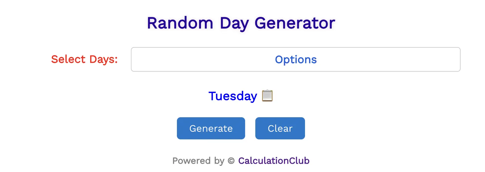 Random Day Generator | CalculationClub