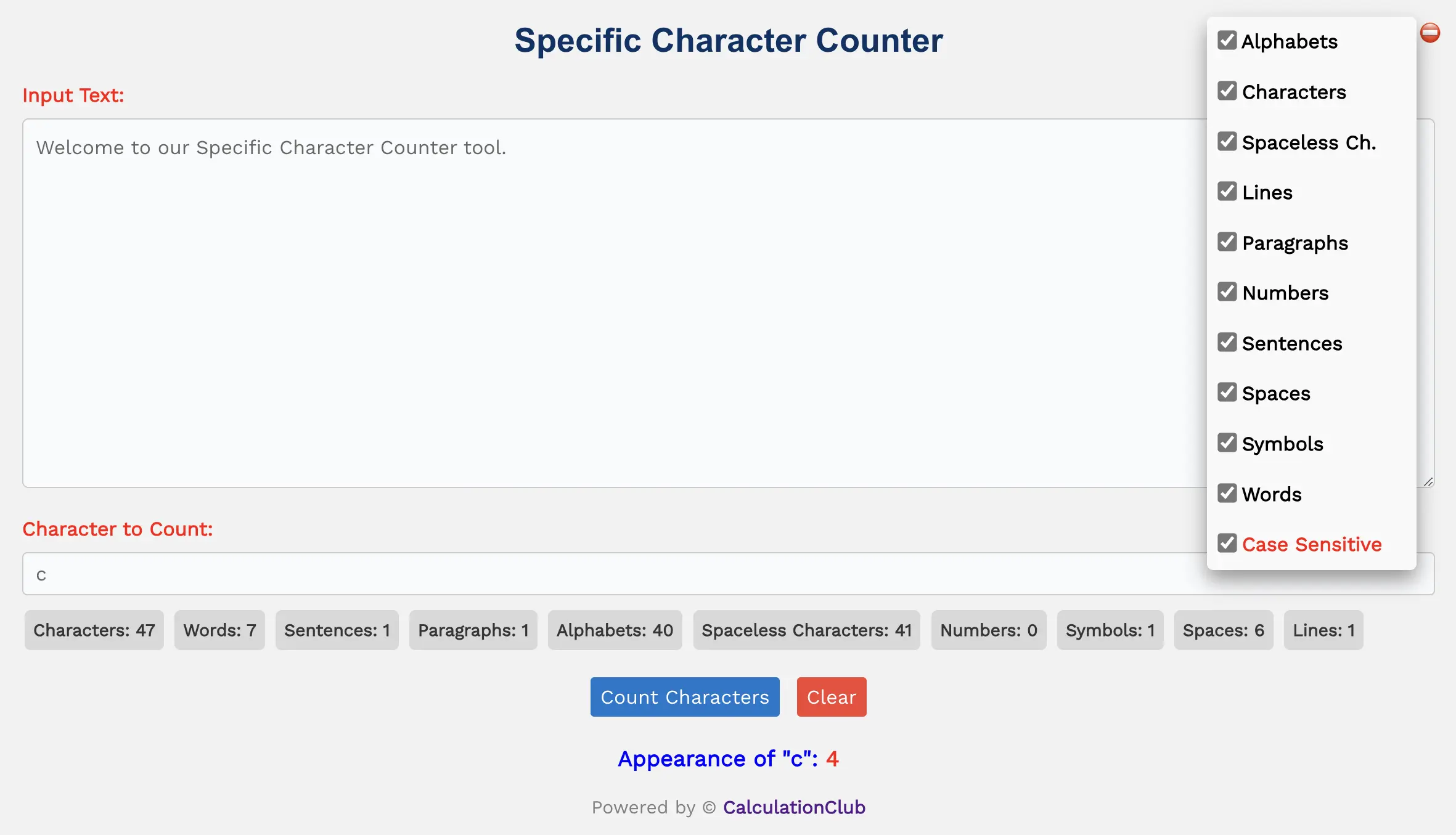 Specific Character Counter
