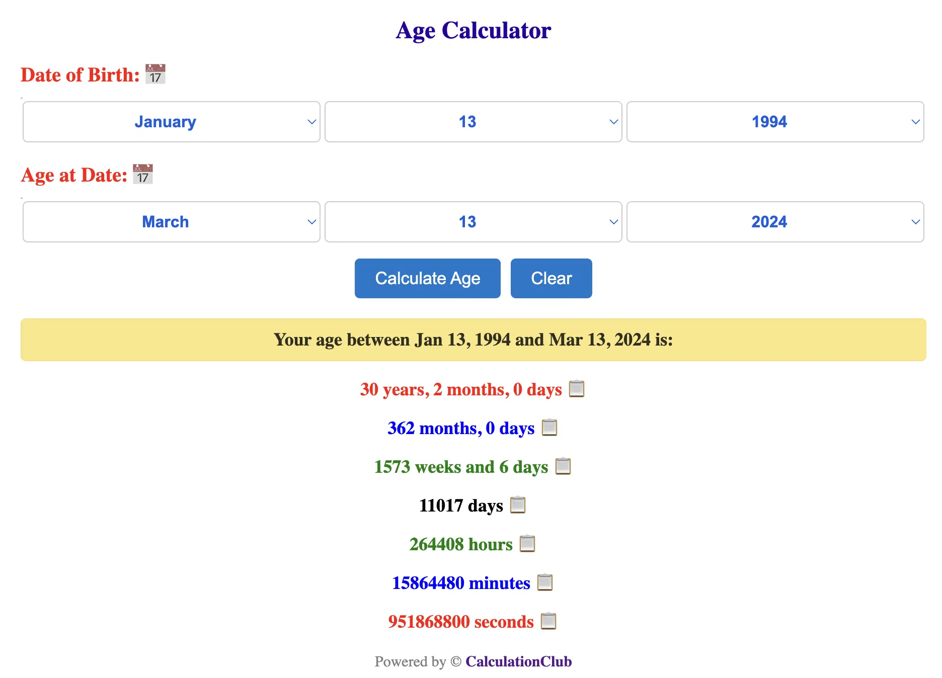 Chronological Age Calculator | Date Of Birth Calculator