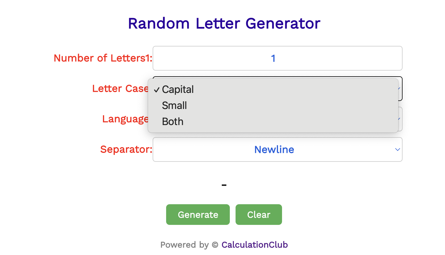 Random Letter Generator 2 | CalculationClub
