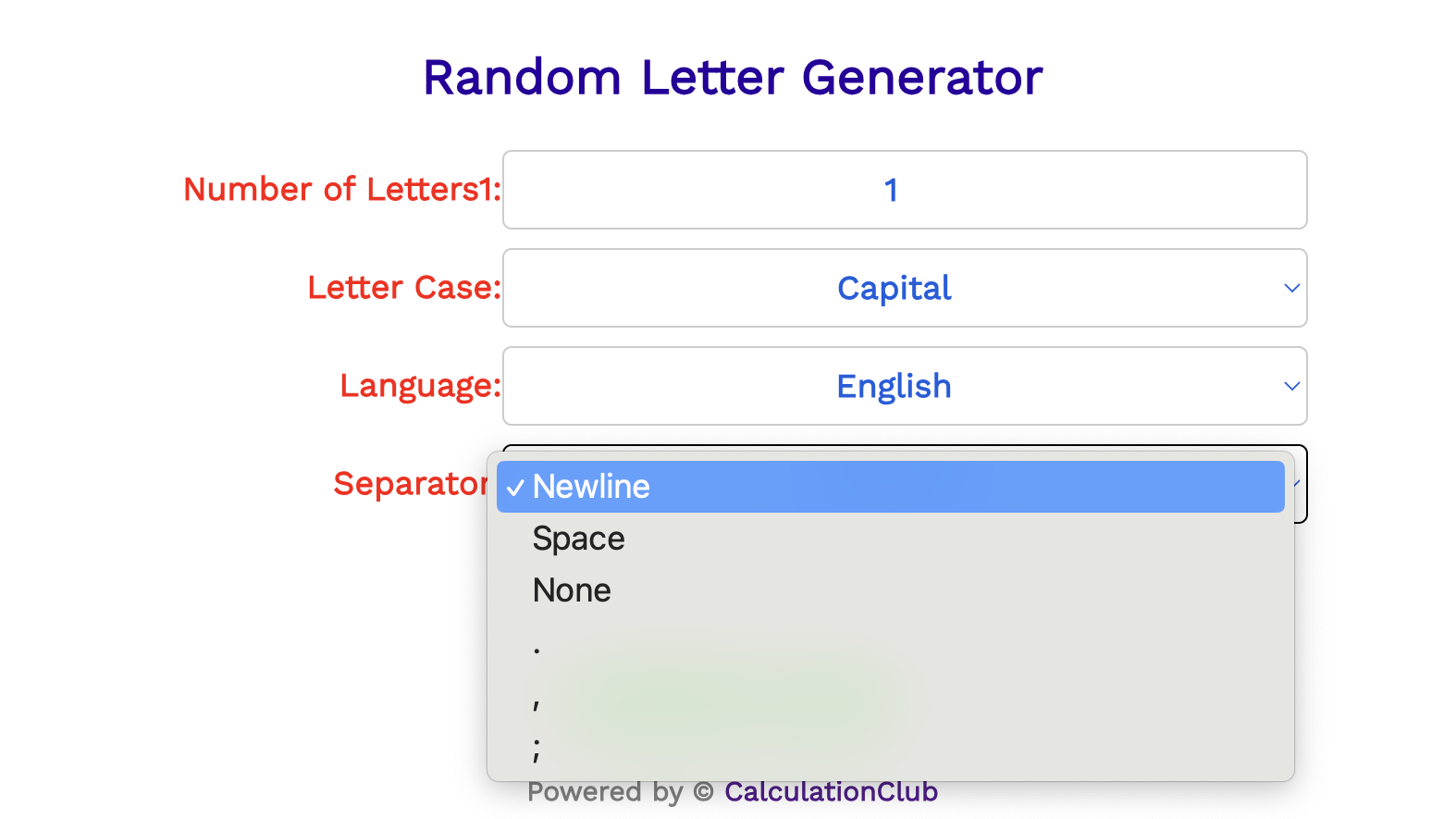 Random Letter Generator4 | CalculationClub