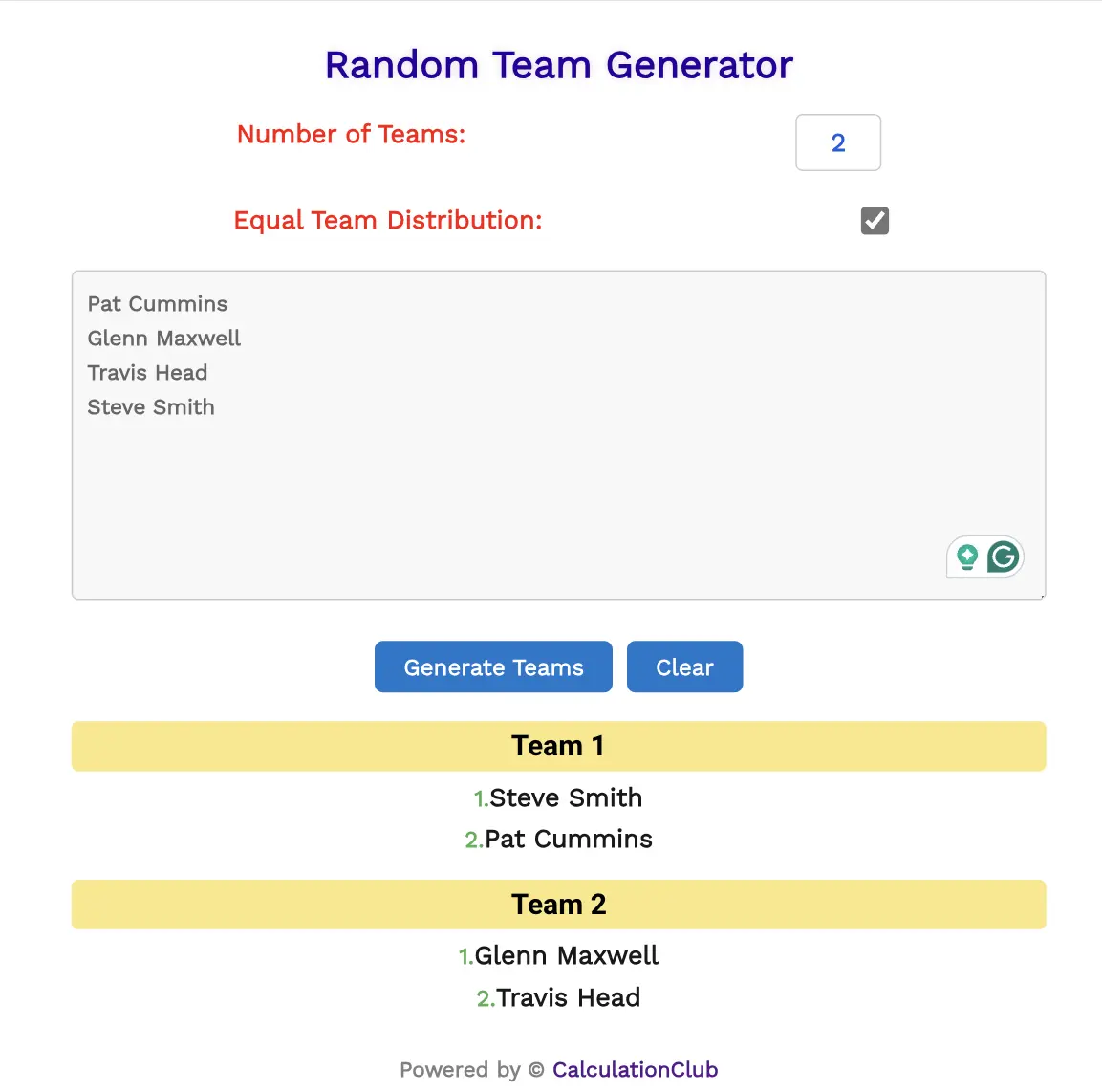 Random Team Generator
