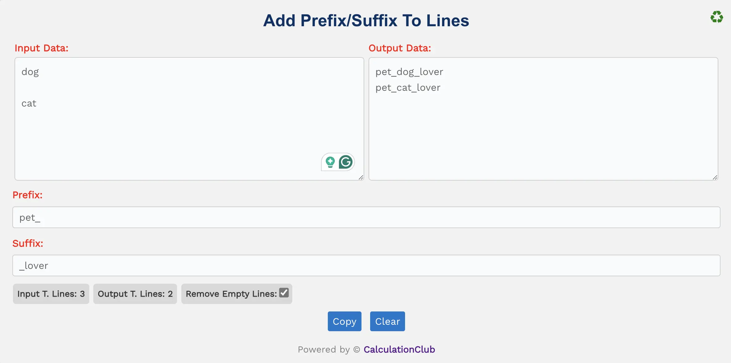 Add Prefix Suffix To Lines | CalculationClub