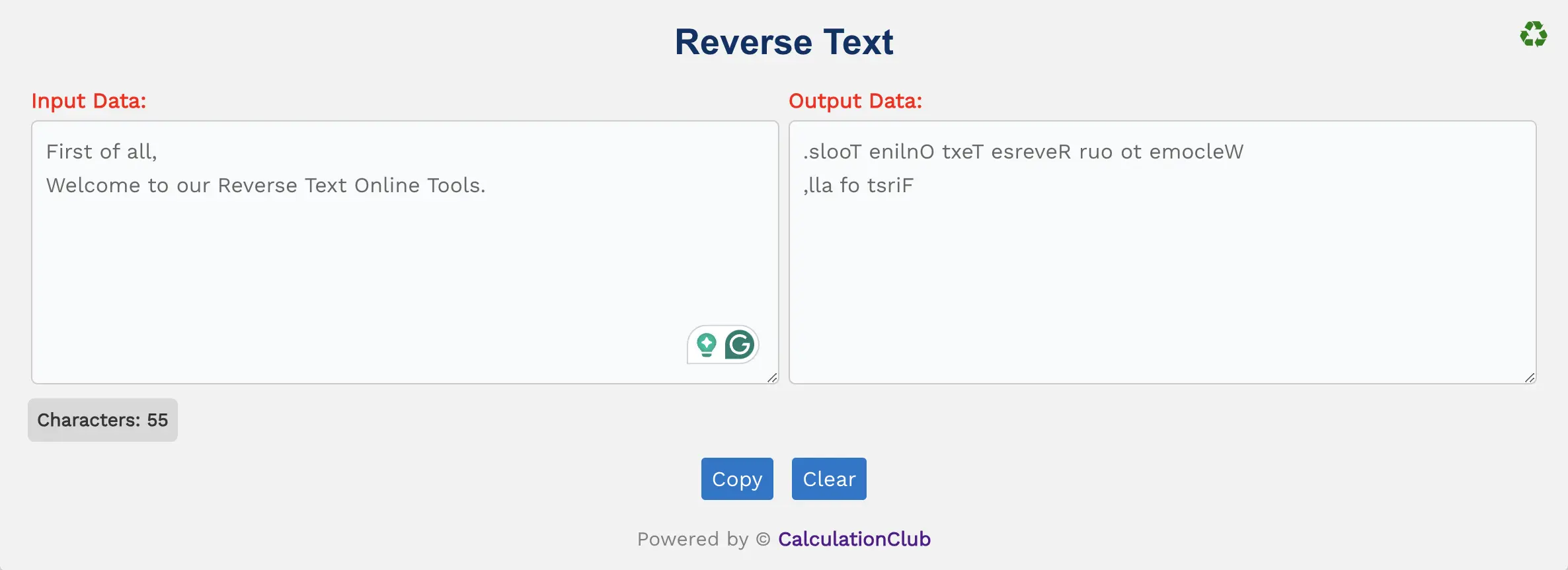 Reverse Text Online Tools | CalculationClub